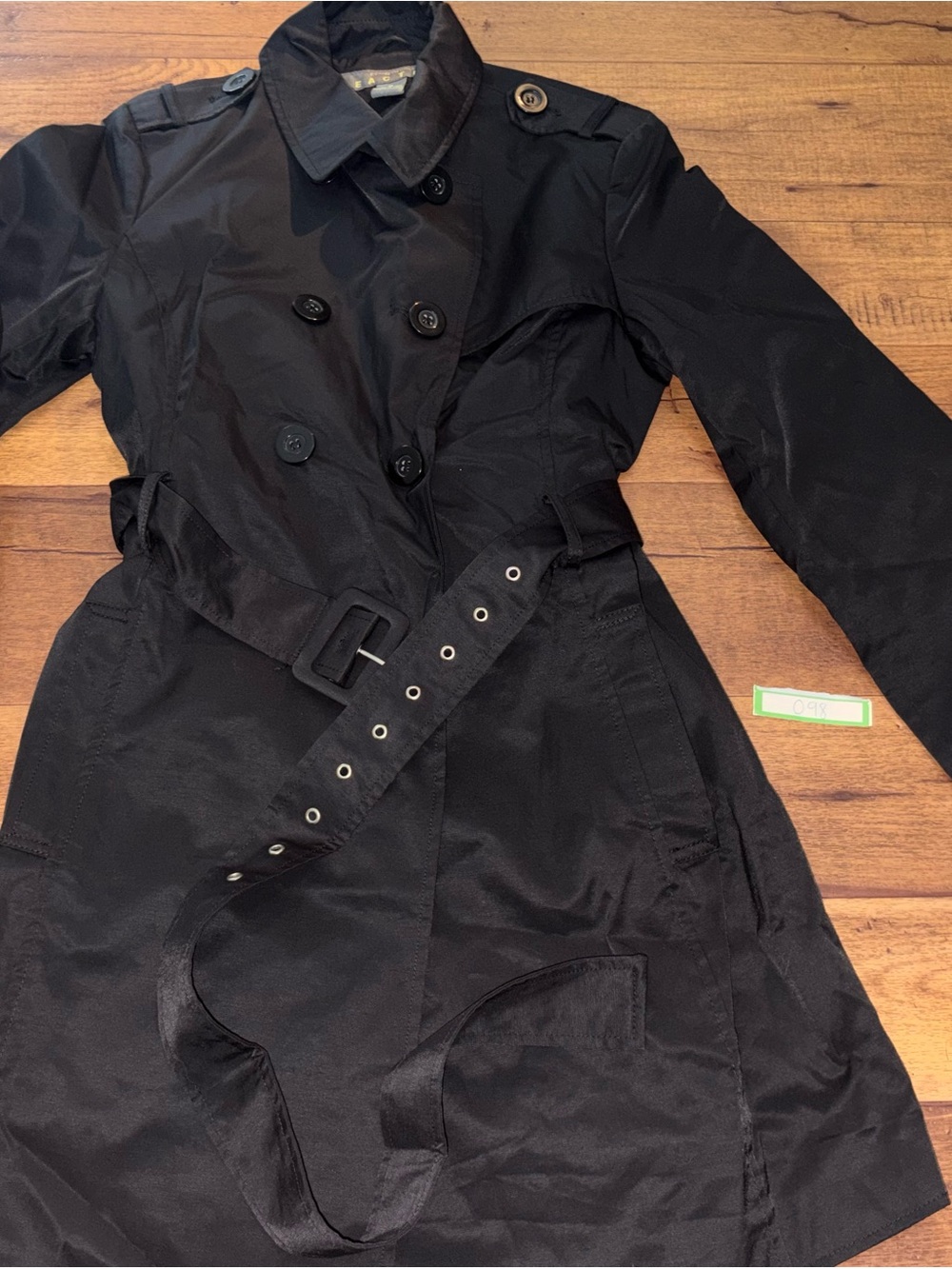 Kenneth Cole Reaction Black Double-Breasted Belted Trench Coat (Size M)